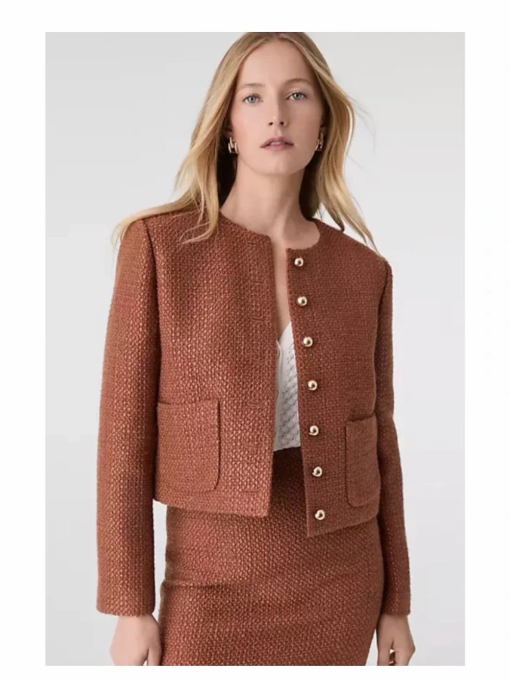 New Ann Taylor Spiced Cider Cropped Textured Blazer